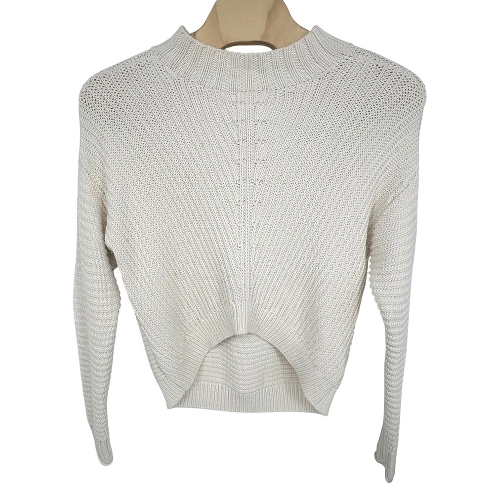 Lucky Brand Chunky Knit Sweater Womens XL Cream White Mock Neck Ribbed Boho